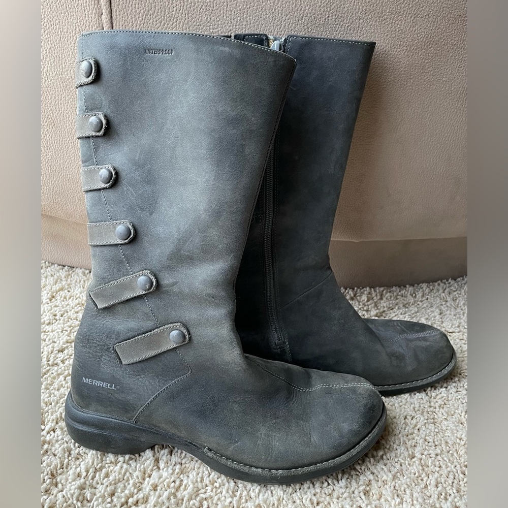 Merrell Drizzle Grey Leather Boots -size 8.5 Womens